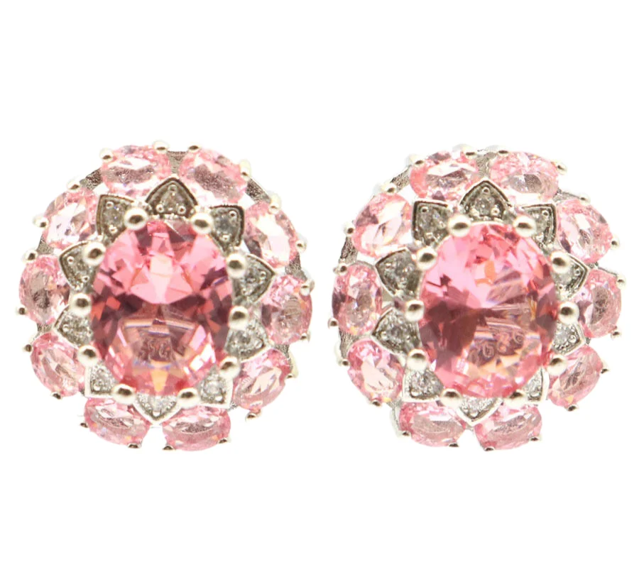 

18x17mm Highly Recommend Pink Morganite CZ Bride Wedding Daily Wear Silver Earrings