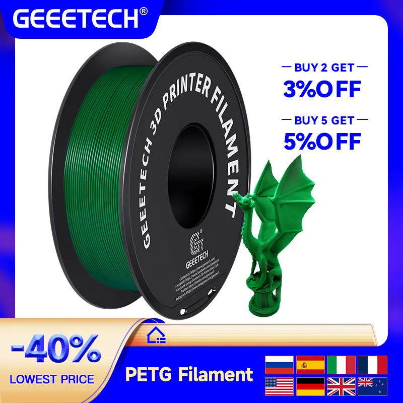 GEEETECH 1kg 1.75mm 1KG(2.2LBS) Pure PETG, 3D Printer Filament, Vacuum Packaging,Tangle-Free, 3d printing materials
