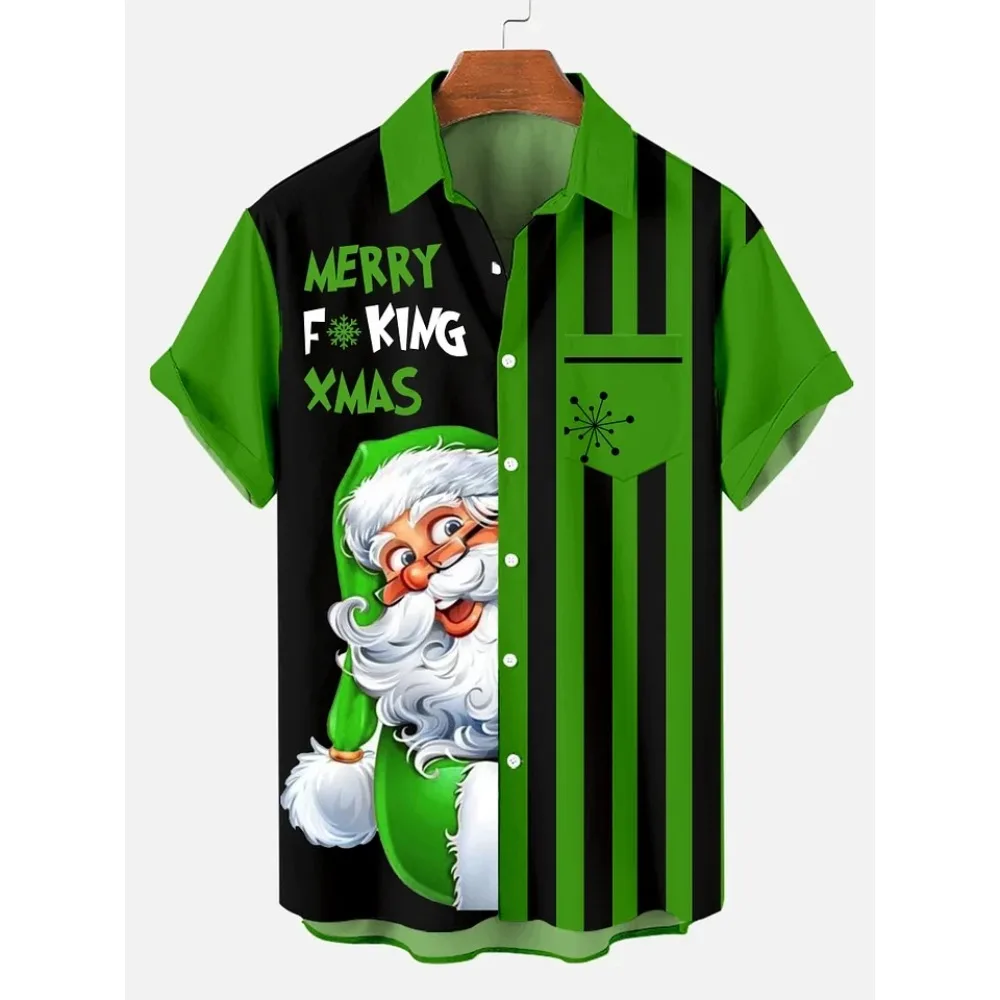 Casual Lapel Christmas Shirt Tops Men Clothing Hawaiian Men Christmas Fashion Shirt 3d Print Short Sleeve Tee