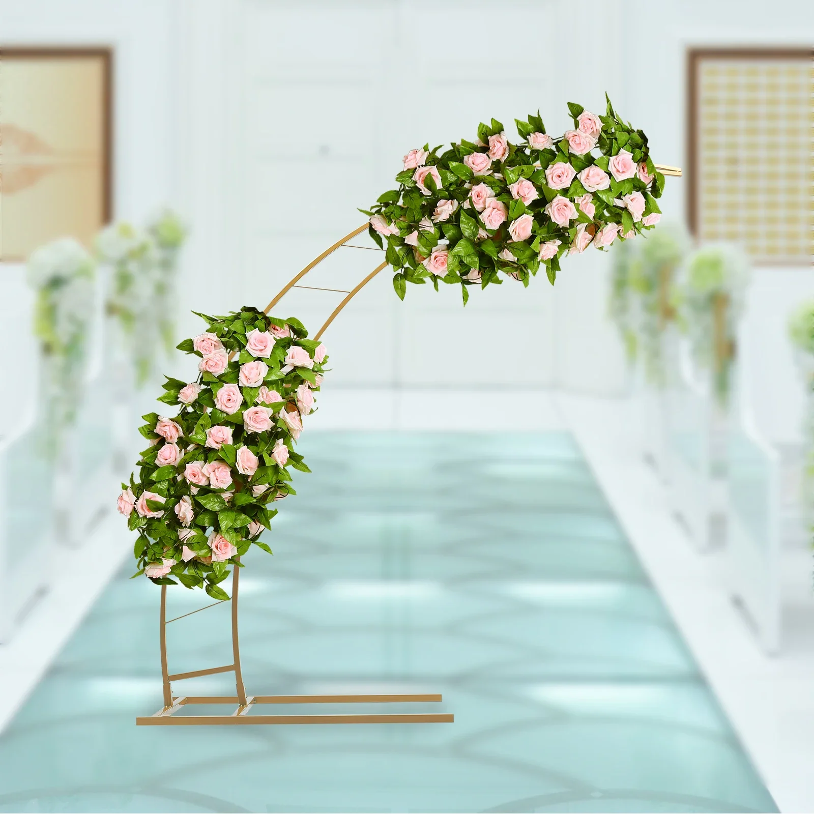 6.5ft Crescent Moon Wedding Arch Stand Curved Flower Balloon Frame Gold Metal