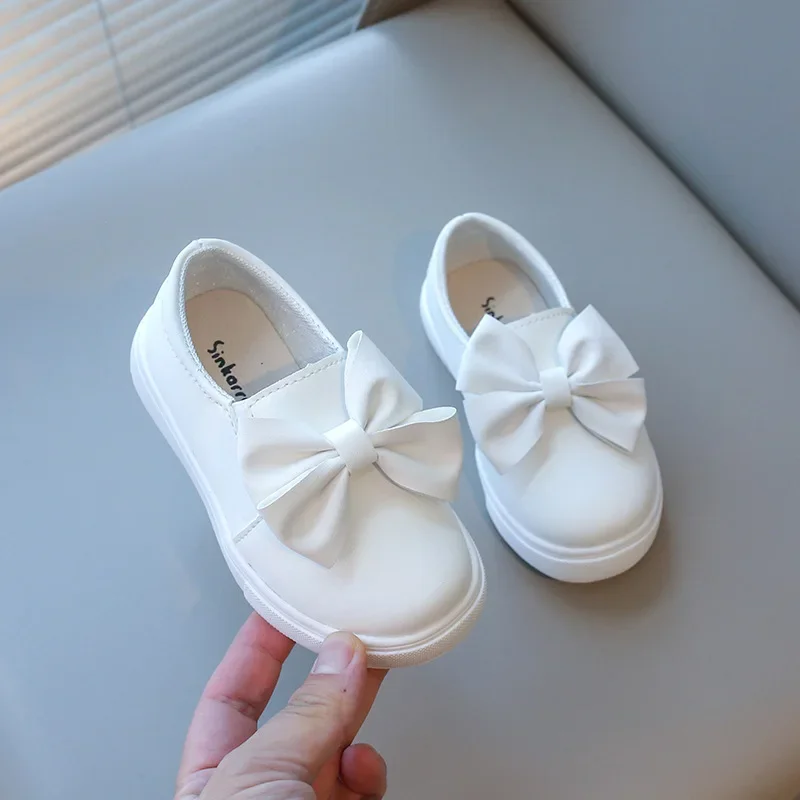 Girls Leather Shoes with Butterfly-knot,Leisure Student Slip on