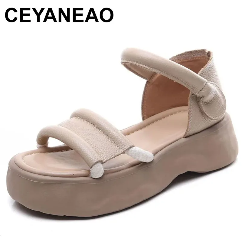 

5cm Summer Women Sandals Ladies Rubber Hook Shoes Cow Genuine Leather Platform Comfy Peep Toe Fashion Sandals Slippers