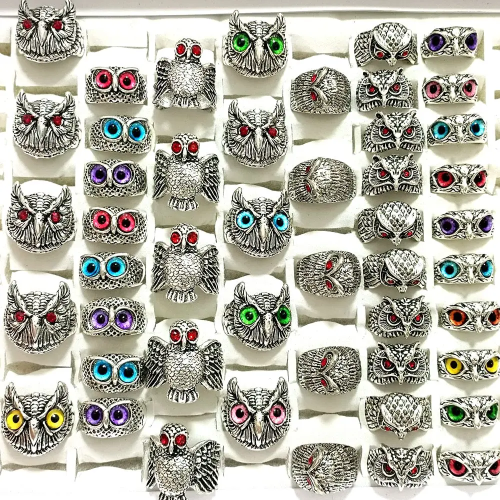 Wholesale 20/50Pcs All Owl Assorted Styles Eye Rings Resale Hot Jewelry Alloy Metal 2