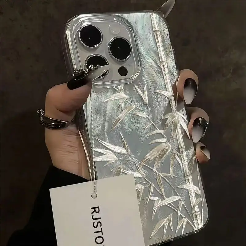 รูปสินค้า เคสไม้ไผ่สไตล์จีนสีเขียวสำหรับ iPhone 17/16 Pro Max 15/14 Plus 13/12/11