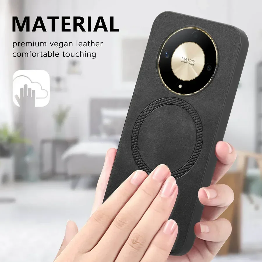 Luxury Leather Magnetic Smart Case for Wireless Charging - For Honor