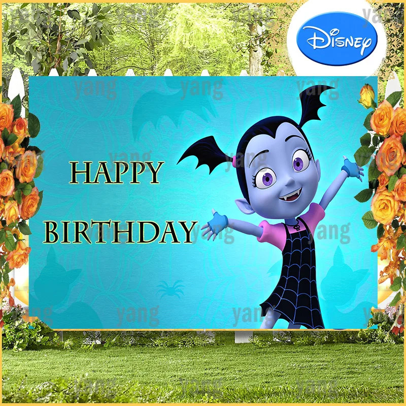 Green Spider Web Disney Baby Shower Party Fondali Decorazione Disney Junior Vampirina Buon Compleanno Fotografia Sfondi