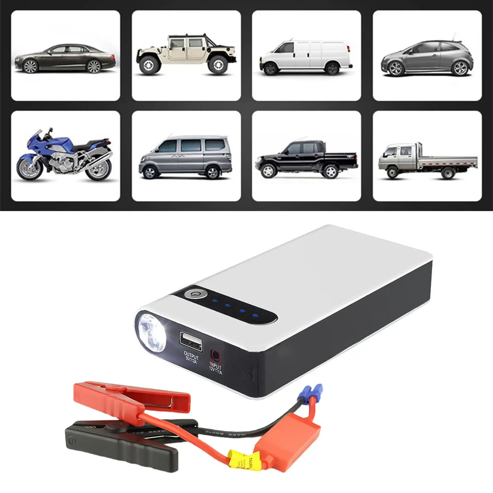 Portable Car Jump Starter 12V 8000mAh Flashlight Laptop Phones Charger US