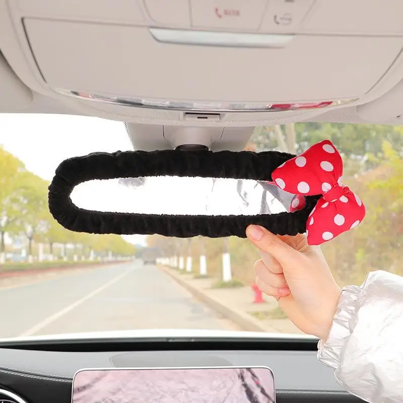 Car Rearview Mirror Cover Decorative Short Velvet Cute Cartoon panda Korean Version Reverse Mirror Cover Car Interior Supplies