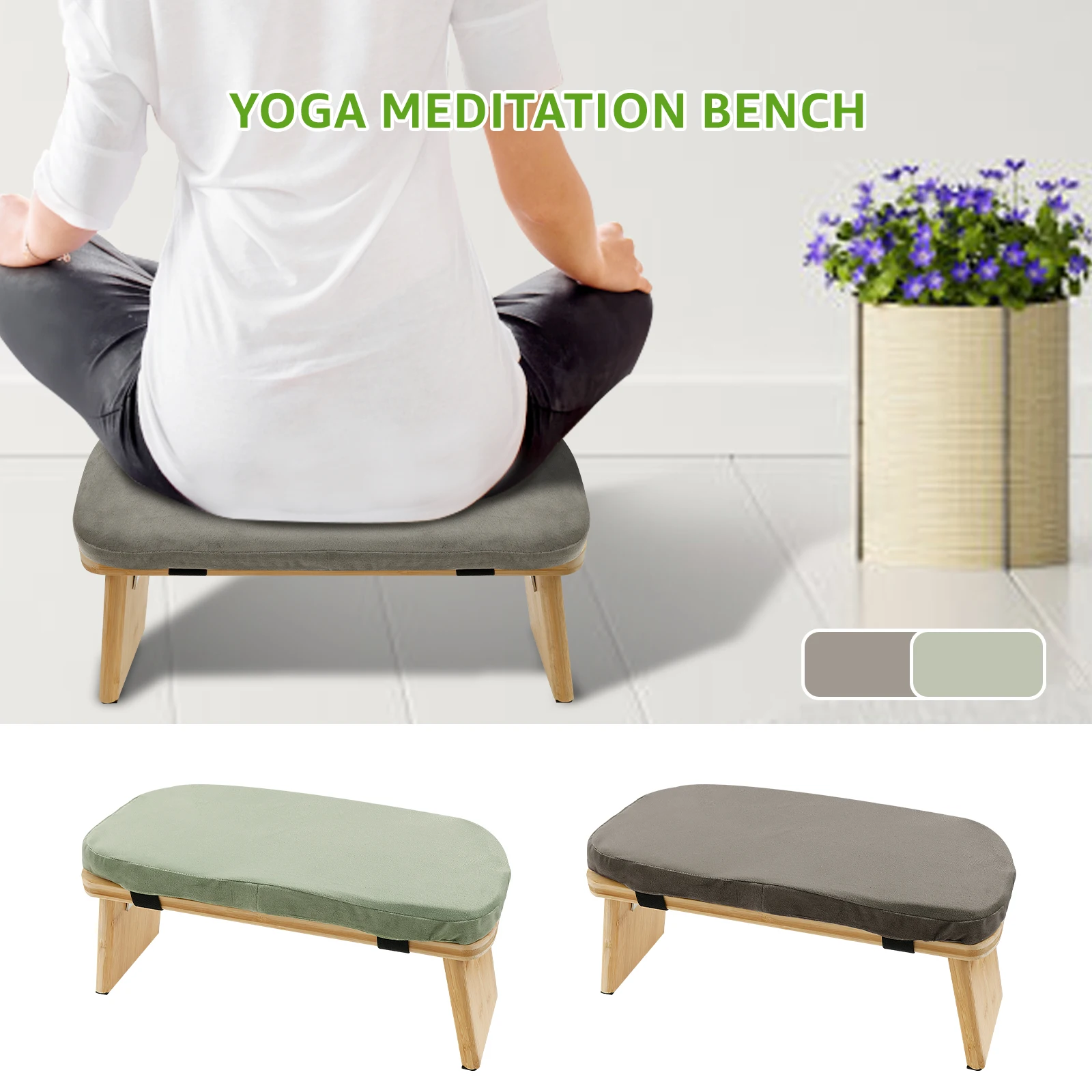 Portable Yoga Bench Folding Bamboo Kneeling Stool with Cotton Cushion Ergonomic Sitting Practice Prayer Bench Meditation Stool