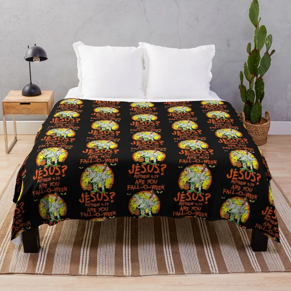 

Are You Fall O Ween Jesus Matthew 4 19 Halloween Dinosaur Premium Throw Blanket Flannels Blanket