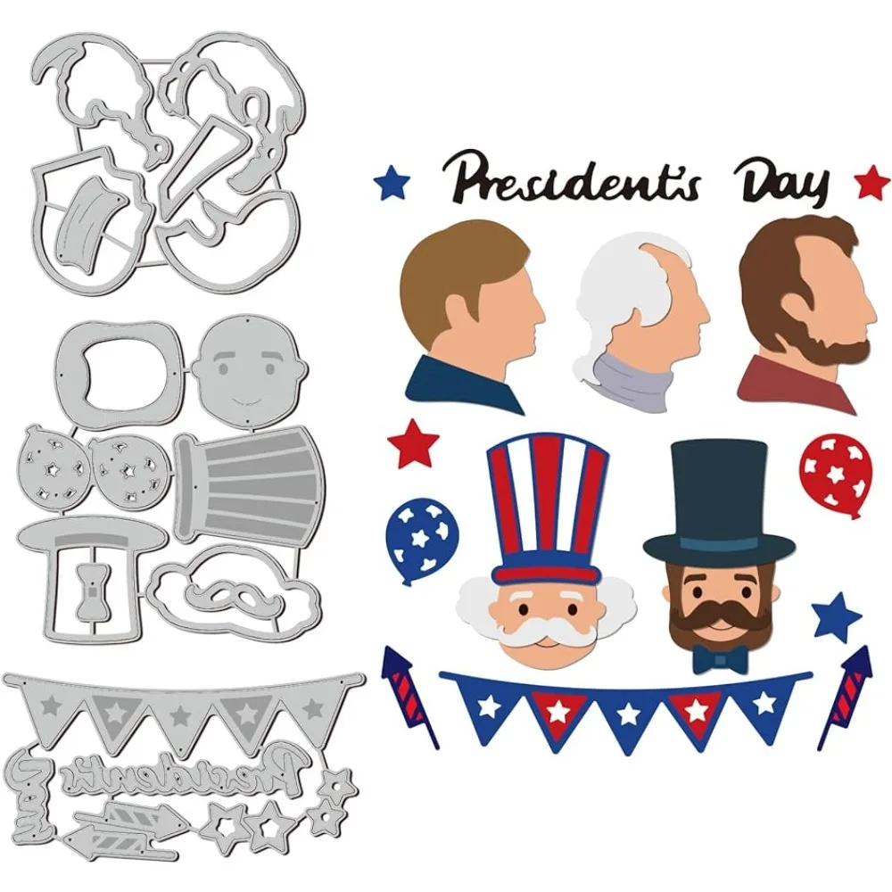 

President's Day Cutting Dies Banners Carbon Steel Die Cuts for DIY Crafting Hat Embossing Stencil Template for Easter Card