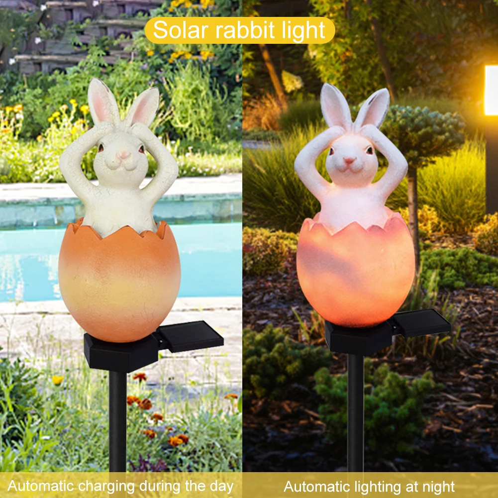 

Solar Powered Rabbit Figurine Ground Inserted Lights IP65 Waterproof Rabbit Eggshell Patio Lights Outdoor Courtyard Garden Decor