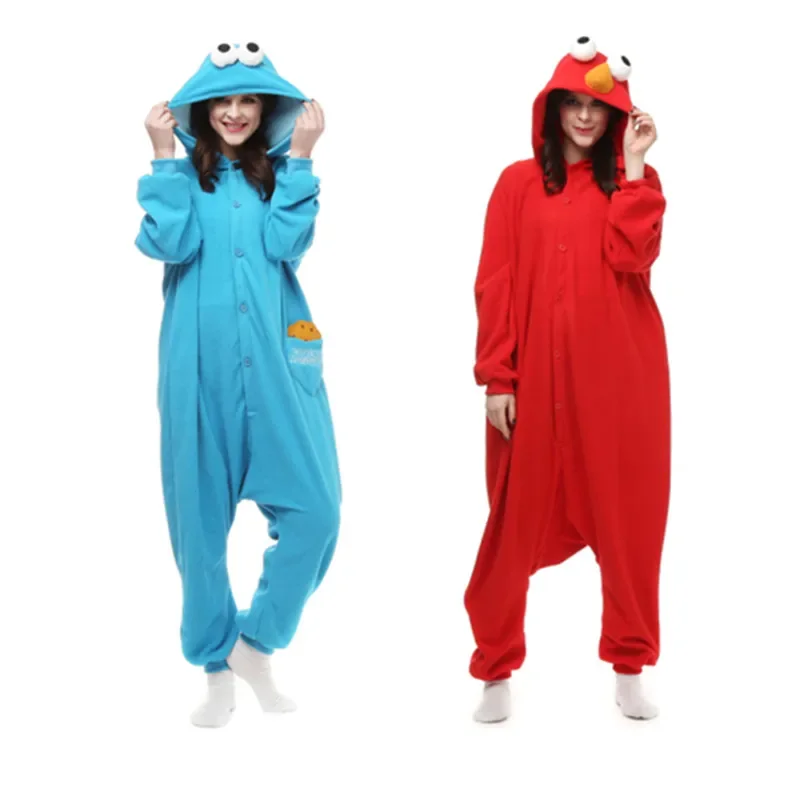 HKSNG pyjama Elmo s&eacute;same Cookie Kigurumi pour adultes Costumes de Cosplay pour femmes et hommes en molleton famille