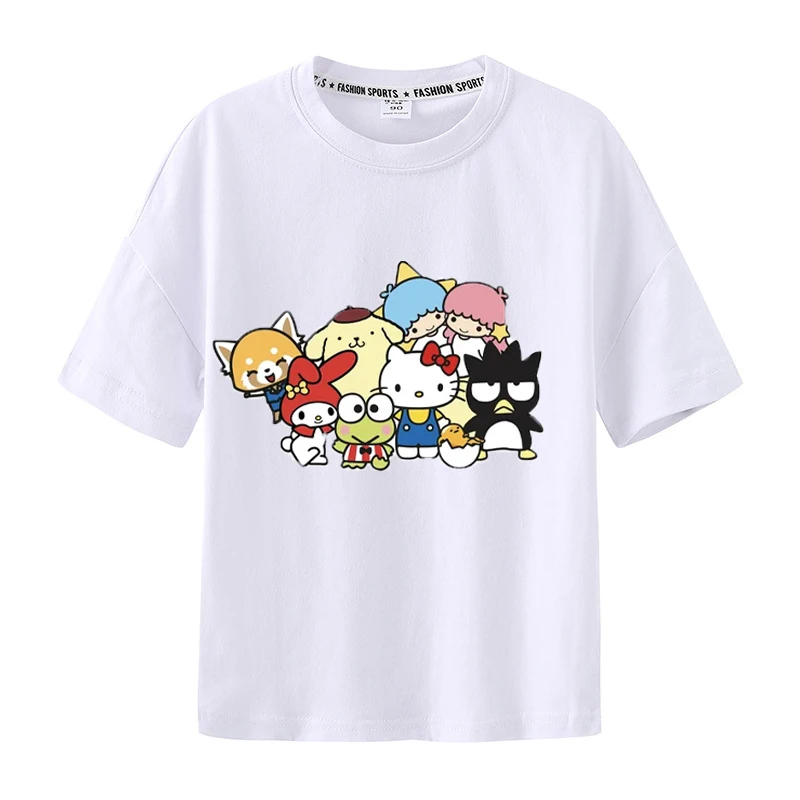 

Anime Sanrio Cinnamoroll Cotton Kids T-Shirt Cartoon Kuromi My Melody Summer Short-Sleeved Loose Anime Print Boys Girls Tops