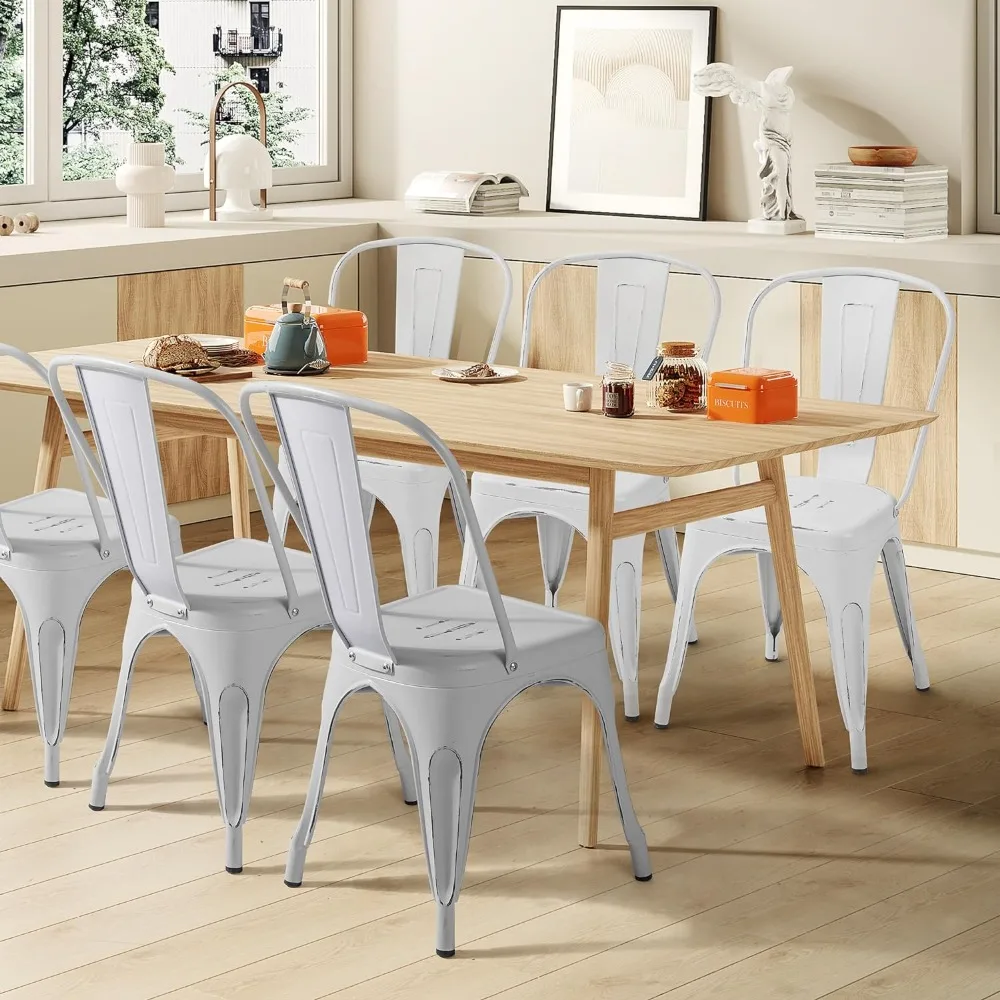 

Metal Dining Chair Indoor Outdoor Use Stackable Chic Side Classic Trattoria Metal Chairs Set of 4 for Kitchen,(Distressed White)