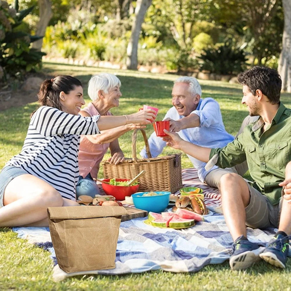 Waterproof Stainproof Reusable Aluminum Foil Ice Bag Lunch Warmer Outdoor 8A Oil Wax Canvas