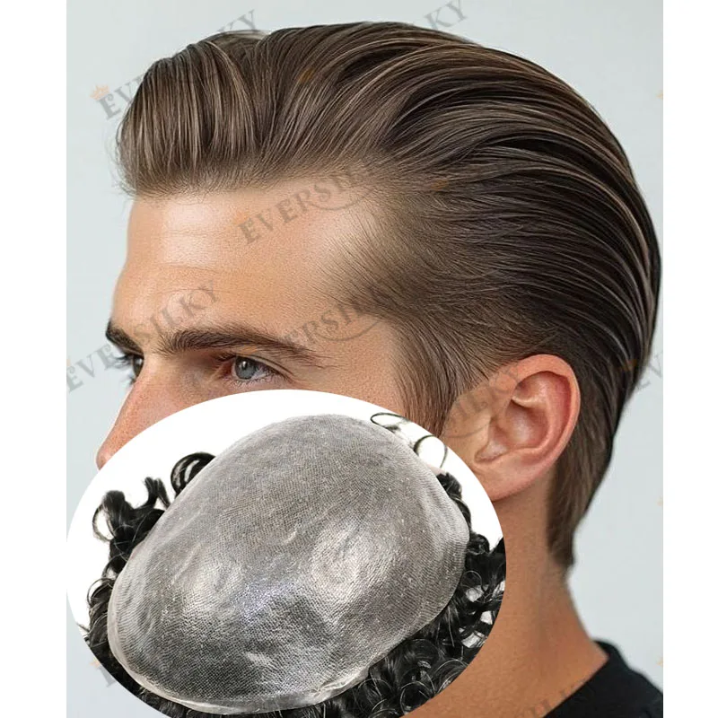Undetectable 30mm Wavy European 100% Human Hair Man's Wigs Super Durable Full Vlooped 0.06mm Skin Base Men Toupee Easy Wear Unit