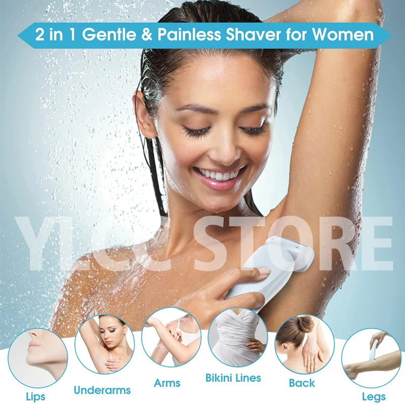 Electric Razors for Women 2 In 1 Bikini Trimmer Face Shavers Hair Removal for Underarms Legs Ladies Body Trimmer IPX7 Waterproof 2