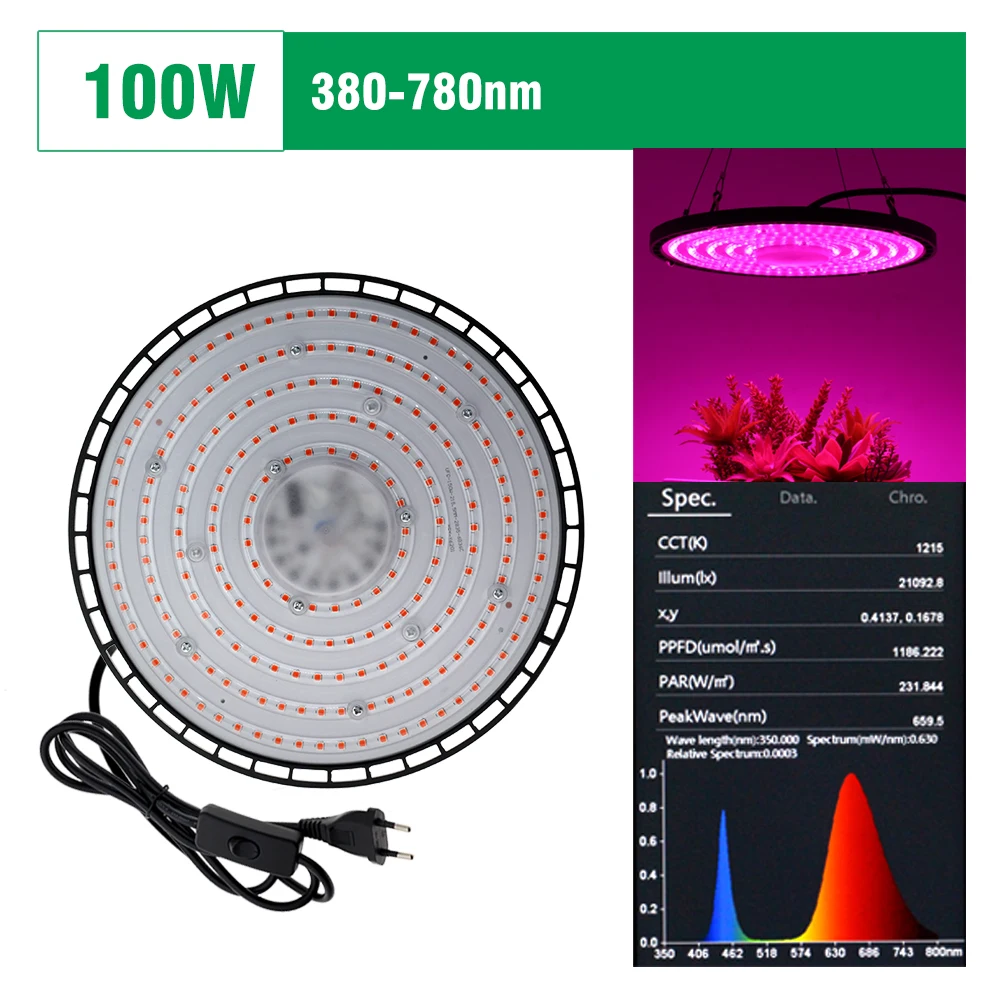 ضوء نمو LED بالطيف الكامل 380-780 نانومتر يحاكي ضو...