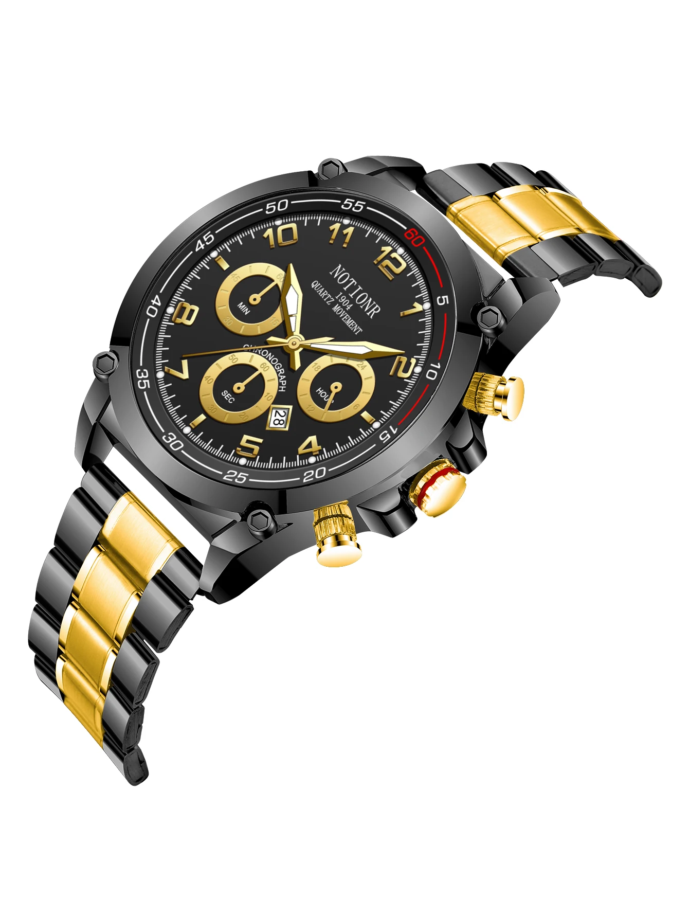 NOTIONR Hot Selling Men's Fashion Watch Black Gold Luxury Men's Business Watch Men's Stainless Steel Quartz Night Light 6