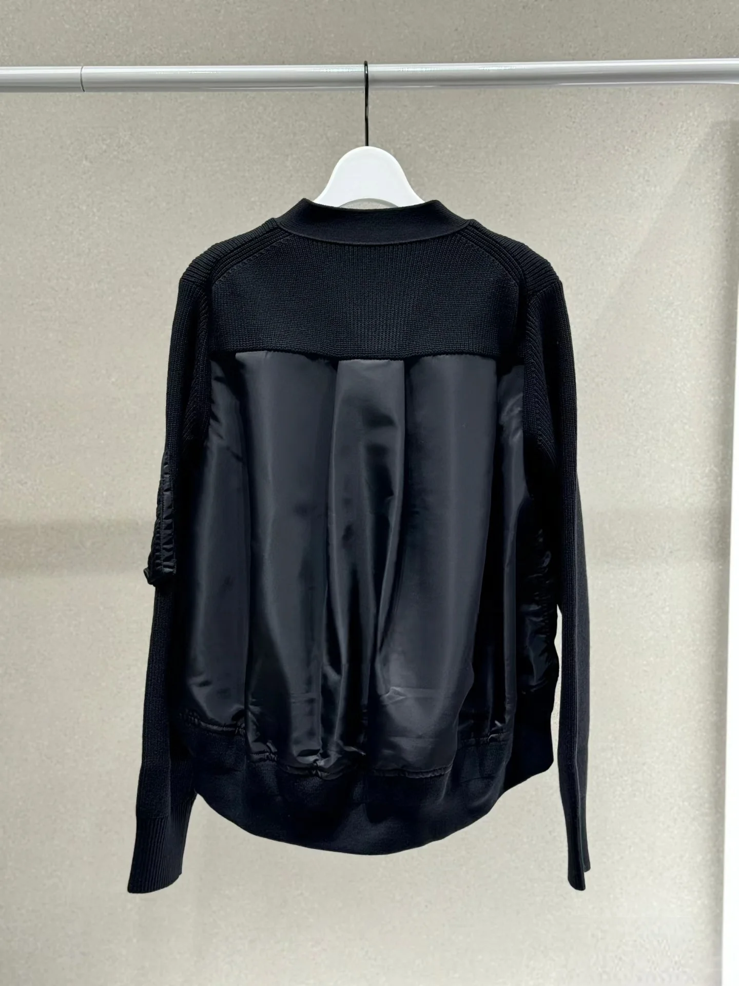 FOG SACAI Japanese Sle Spliced Long Sve Knitted Sweater Cardigan Women's Faion Autumn Winter V-ne Polyester Fiber