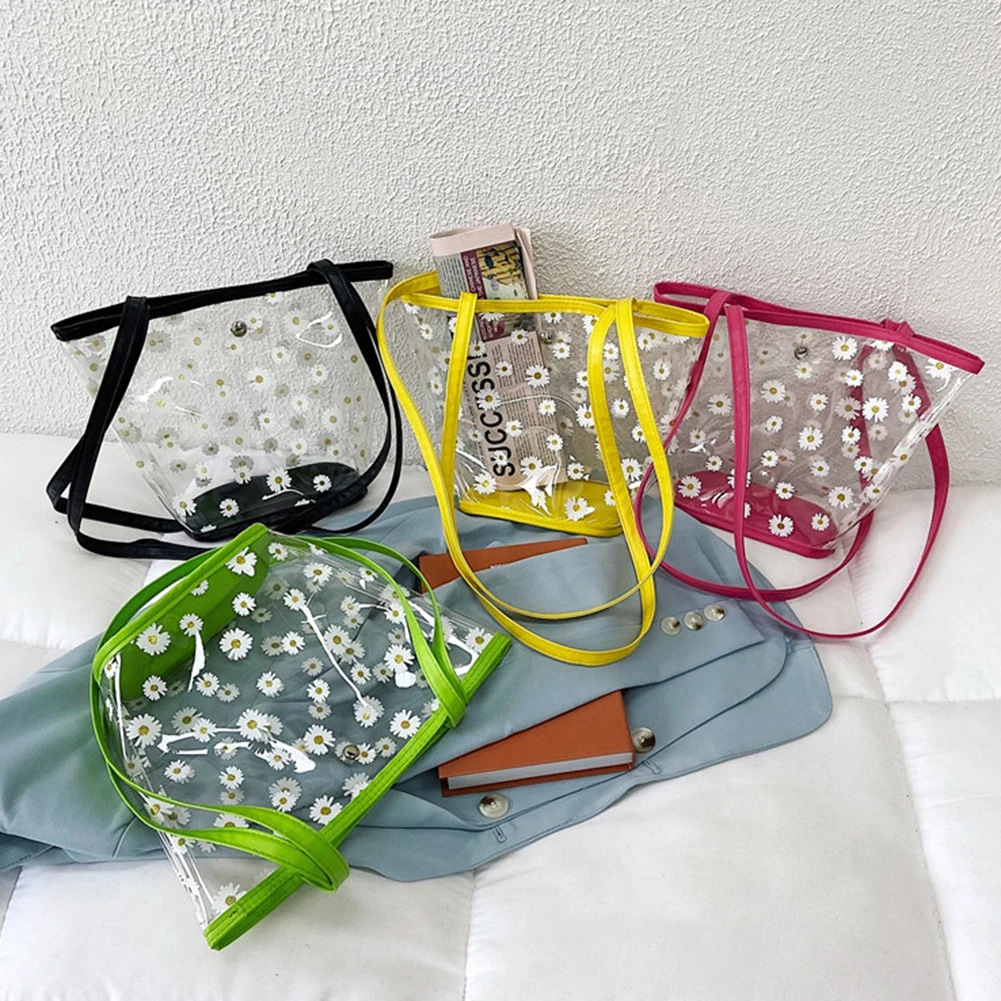 

Женские прозрачные Наплечные сумки из ПВХ и искусственной кожи, женская летняя пляжная вместительная сумка, кошелек, дизайнерская железная Сумочка с цветочным принтом
