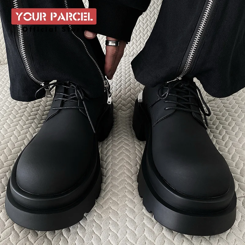 Matte genuine leather with thick sole 7CM raised toe leather shoe featuring heavy industry structure design raised toe Derby men