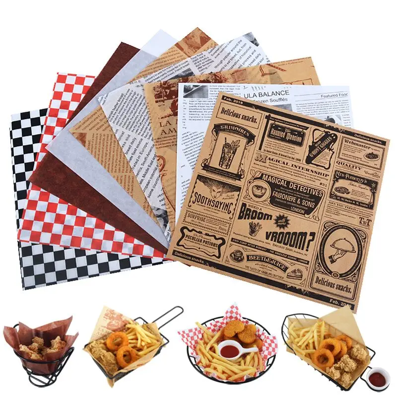 20PCS Oil-Proof Baking Paper Non Stick Food Wrapper Paper Bread Burger Fries Basket Pizza Baking Sandwiches Oil parchment baking paper