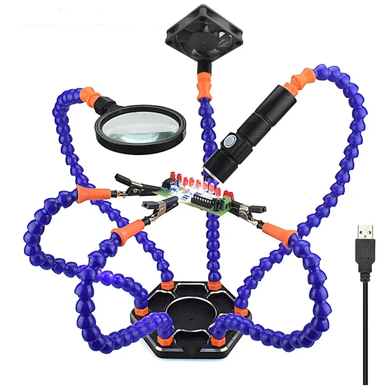 

PCB Soldering Holder Helping Hands LED Lamp 3X Magnifying Glass For Electronic Welding Third Hand Fresnel Lens