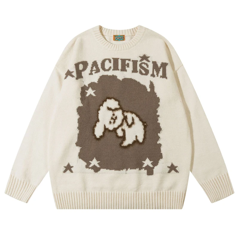 

Vintage Cartoon Dog Print Round Neck Sweater Loose Versatile Comfortable Warm Knit Couple Street Harajuku Pullover Streetwear
