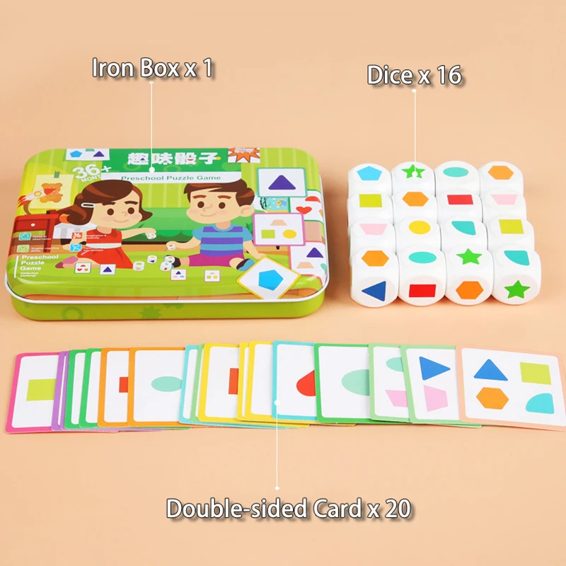Kids Shape Dice Board Game Montessori Toys Geometric Matching Cards Memory Games Brain Thinking Social Sensory Educational Toys 5