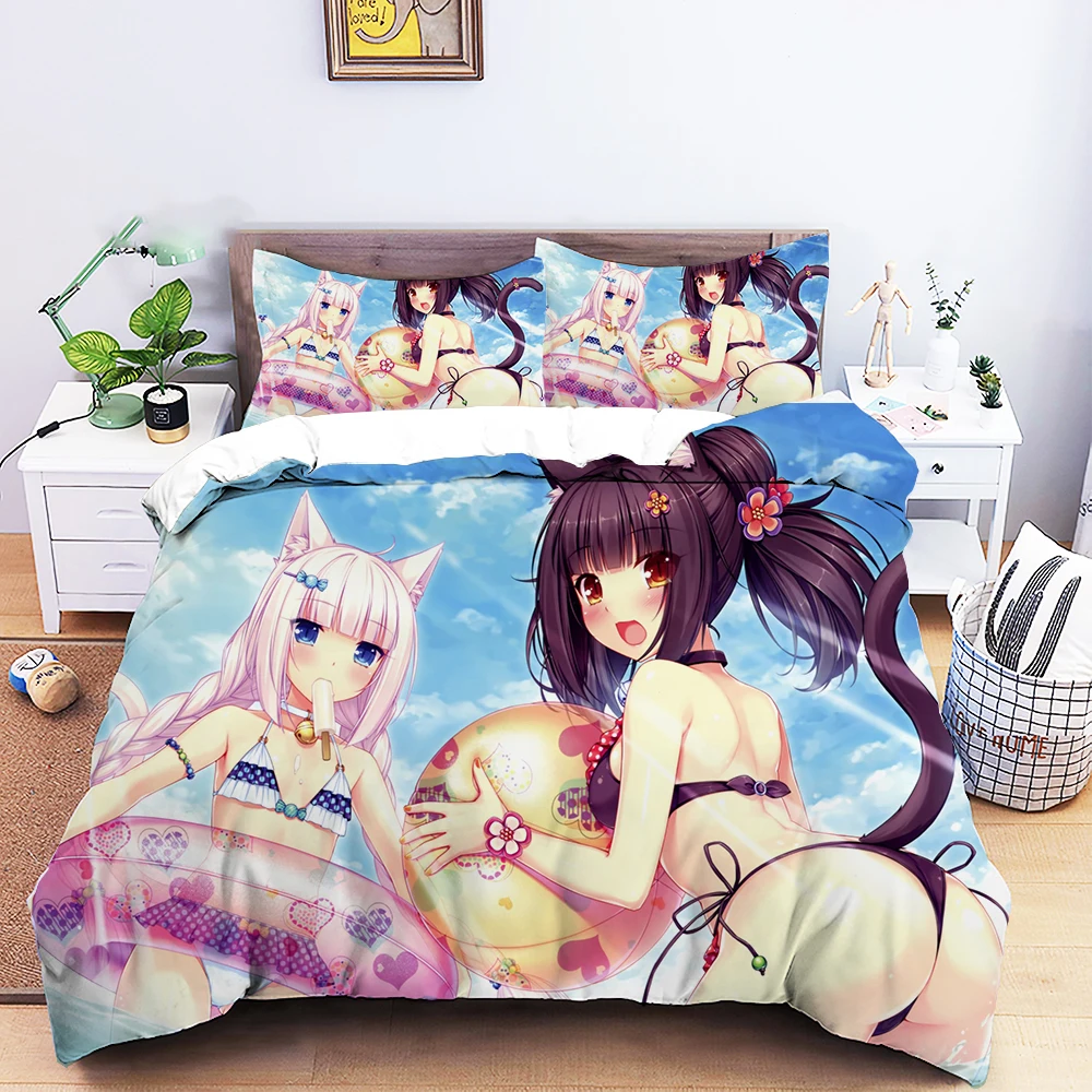 Anime Nekopara Sexy Girl Bedding Set Boys Girls Twin Queen Size Duvet Cover Pillowcase Bed Kids Adult Home Textileextile 3