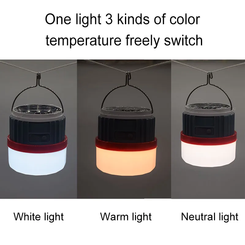 New solar outdoor emergency charging light camping light with hook three color telescopic camping