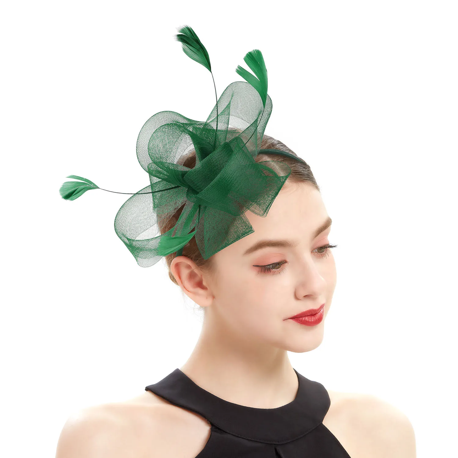Bridal Fascinator Bow Hat with Headband and Clips Jockey Feathered Top Hat Wedding Cocktail Tea Party Headpiece for Women