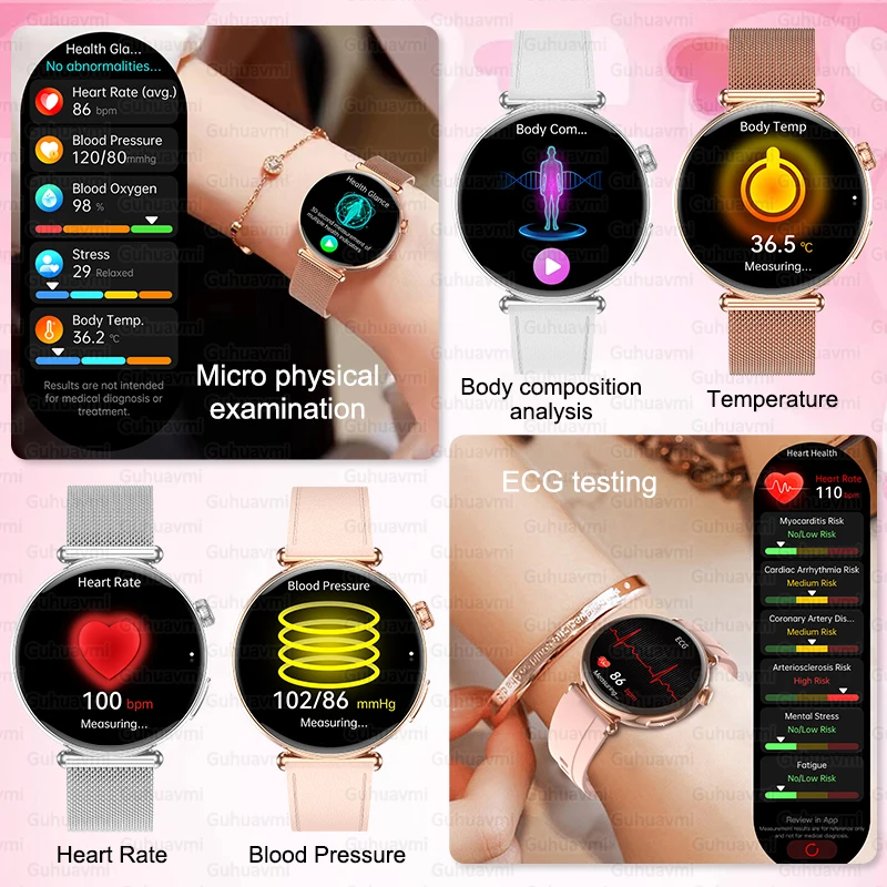 2026 New Women AI Smart Diagnosis Smart Watch HRV+ECG Uric Acid Blood Oxygen Health Monitor IP68 Waterproof Sports Smartwatches 3