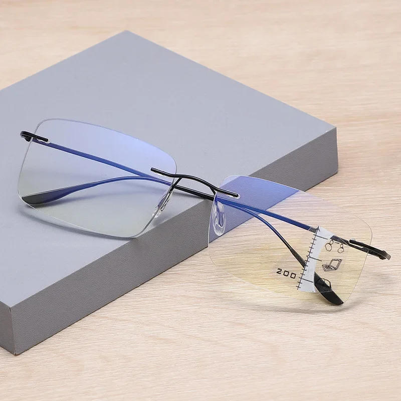Hot Anti-blue Progressive Multifocal Reading Glasses With Case Frameless Elderly Eyewear Men Protable Presbyopic Glasses Women 2