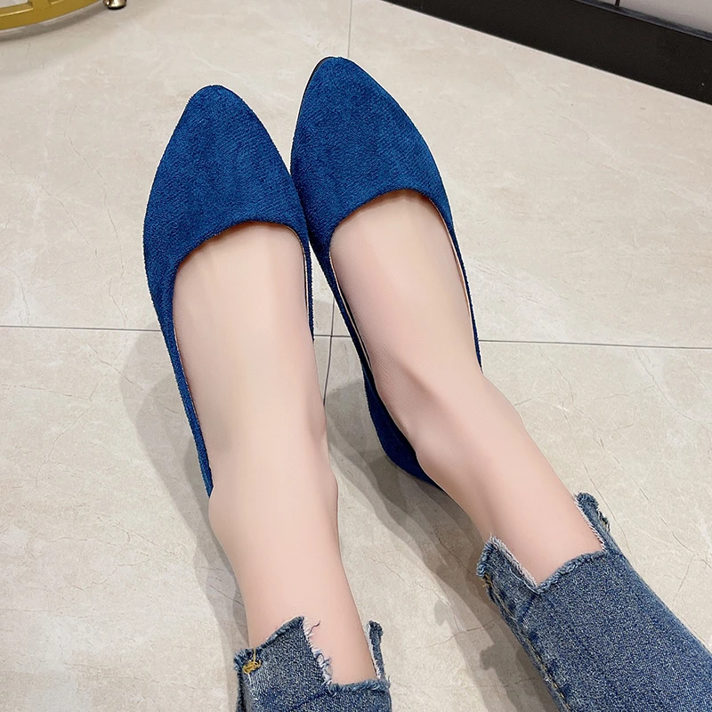 Women Faux Suede Boat Shoes Pointed Toe Slip on Loafers women loafers