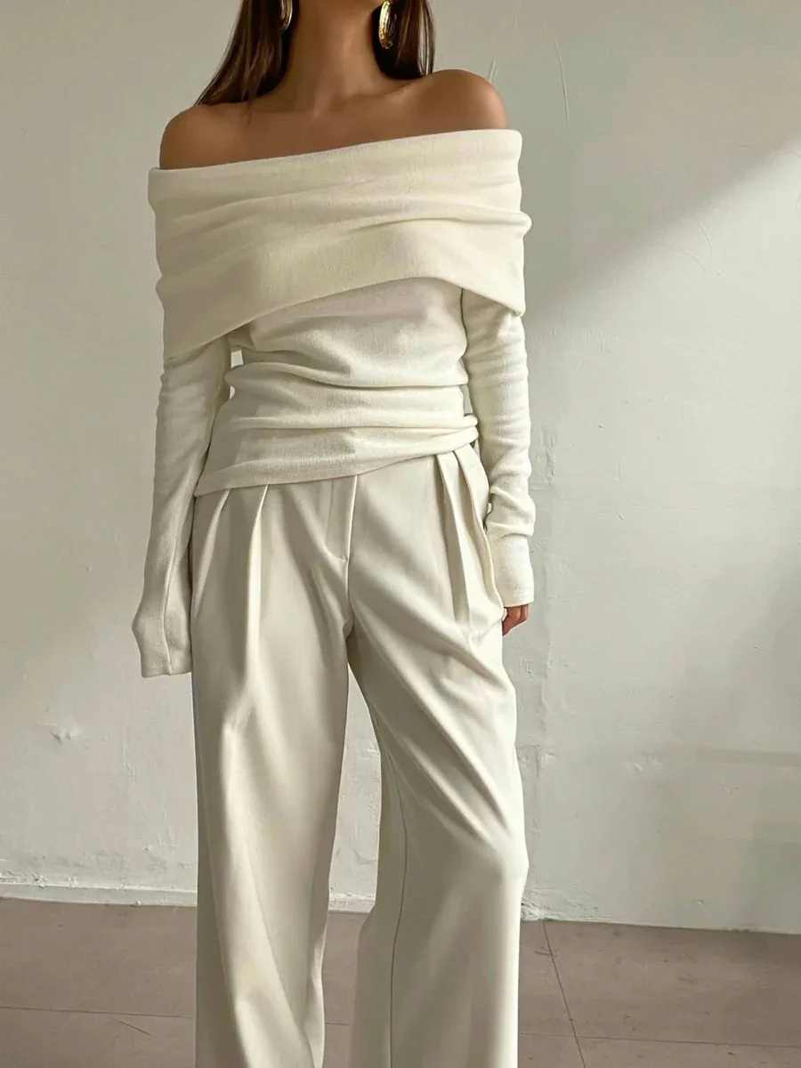 Sweater Knit Pullover Backless Women Slim Bandeau Solid Cropped Top Streetwear Off-Shoulder Elegant Autumn Knitwear Top