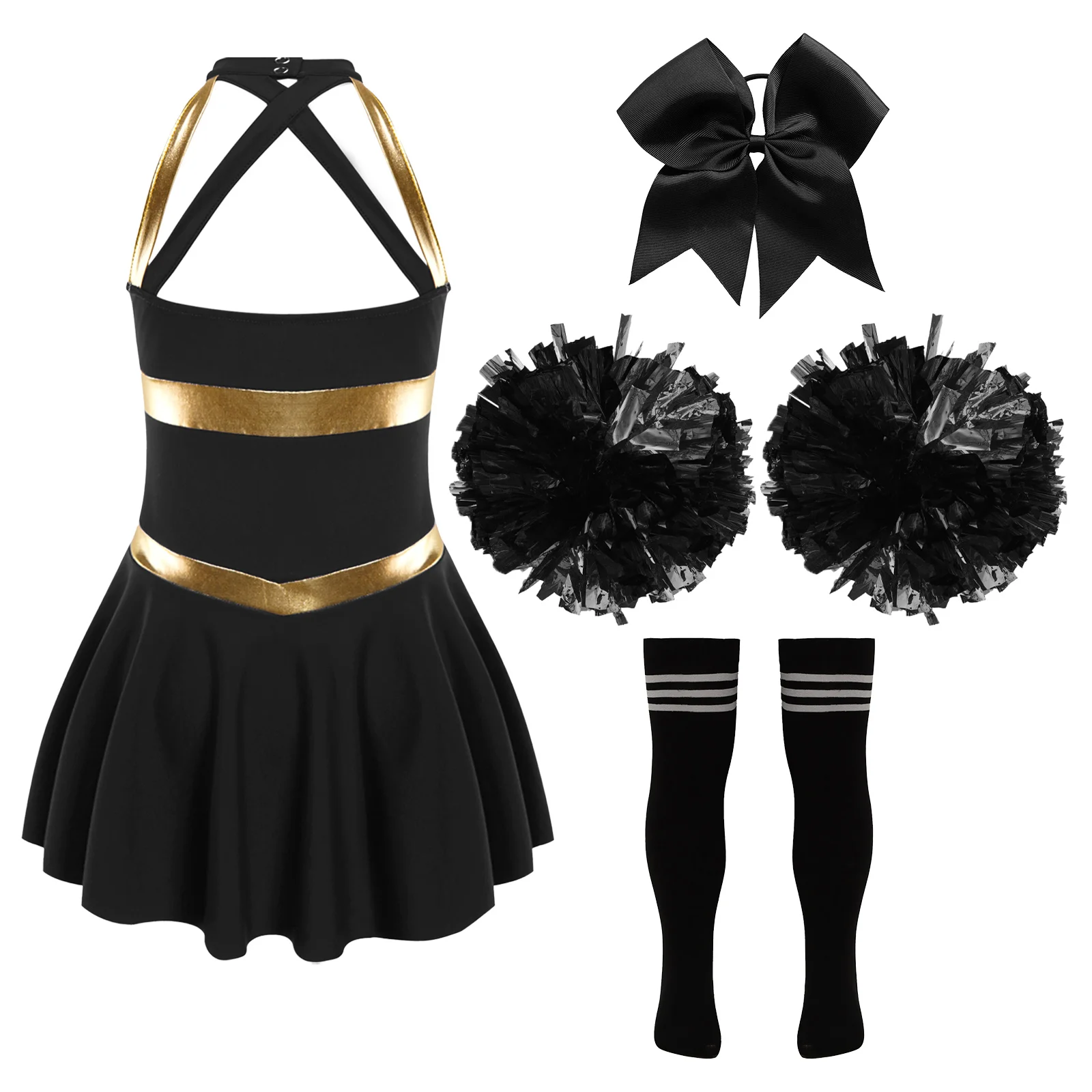 Kids Girls Cheerleading Outfits Sleeveless Dance Dress Halloween Cheer Leaders Uniform Competition Cheering Performance Costumes cheerleading costume