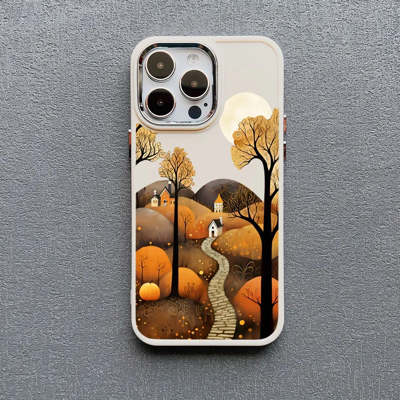 Blätter Herbst Waldhaus Silikon Handyhülle für iPhone 16 Pro Max 12 13 11 14 15 Plus Pro Max X XS XR Schutzhülle – Detail 3