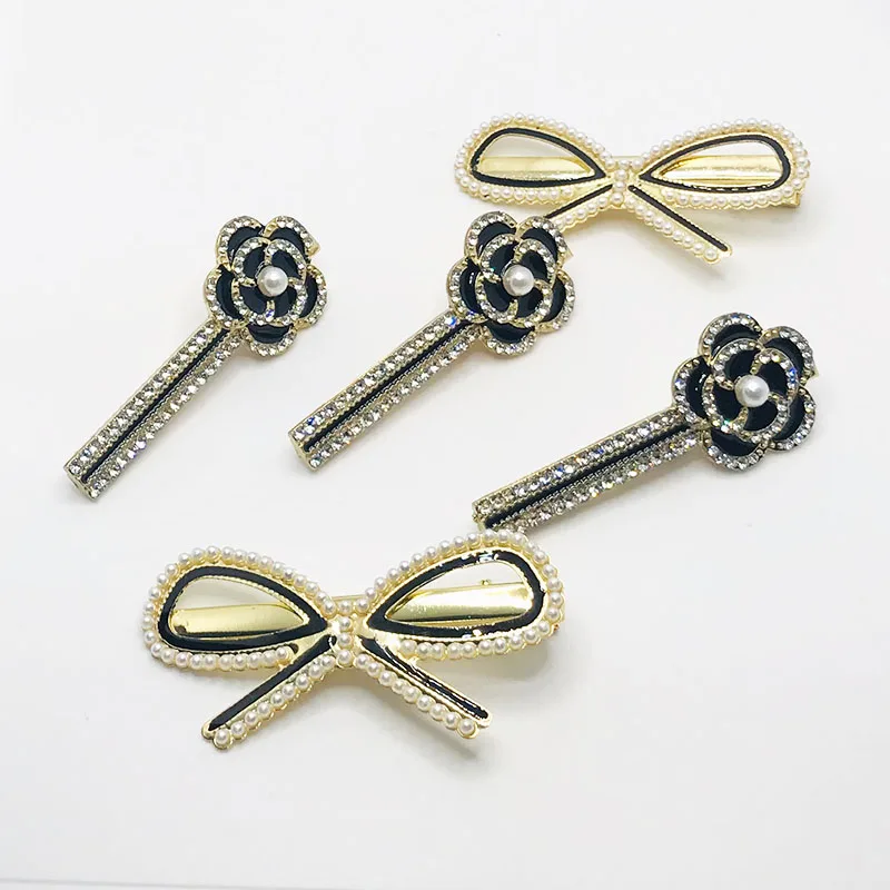 2PCS Hairpins Pearl Women Crystal Bow Hair Clips Set Girls Luxury Shining Barrettes Ornament Sweet Styling Accessories