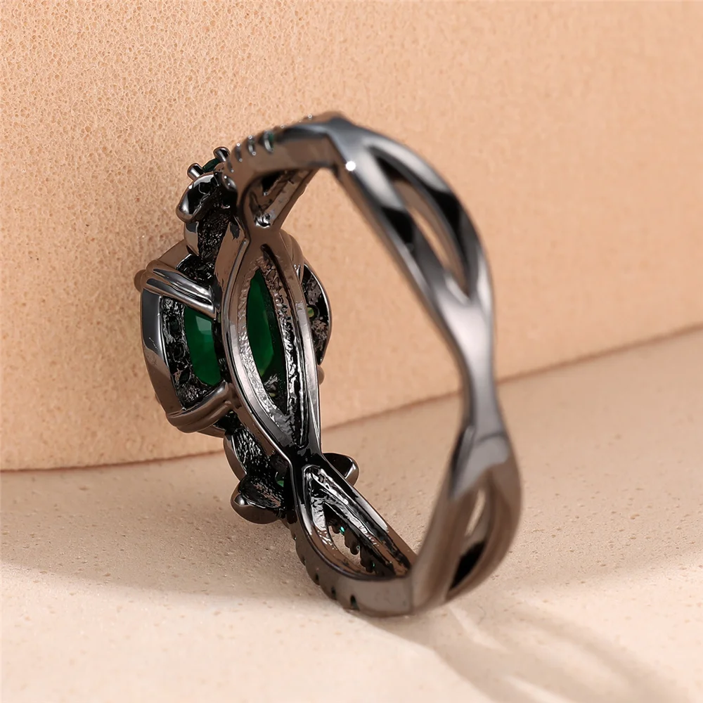 Wedding rings Trendy Green Zircon Flower Vintage Black Gold Color for Women Men Minimalist Jewelry
