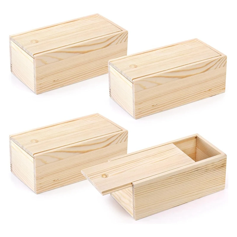 

Деревянная коробка для хранения из необработанной древесины, 4 шт. в упаковке, контейнер для хранения винтажных карт, маленькая Подарочная коробка для художественных хобби, прочная