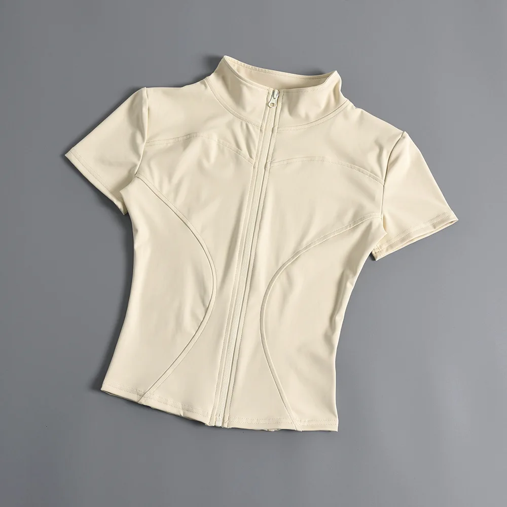 Slim Zipper Yoga Short Sleeve Top Casual Standing Collar Fitness Jacket Quick Dry Breathable Outdoor Yoga Clothing