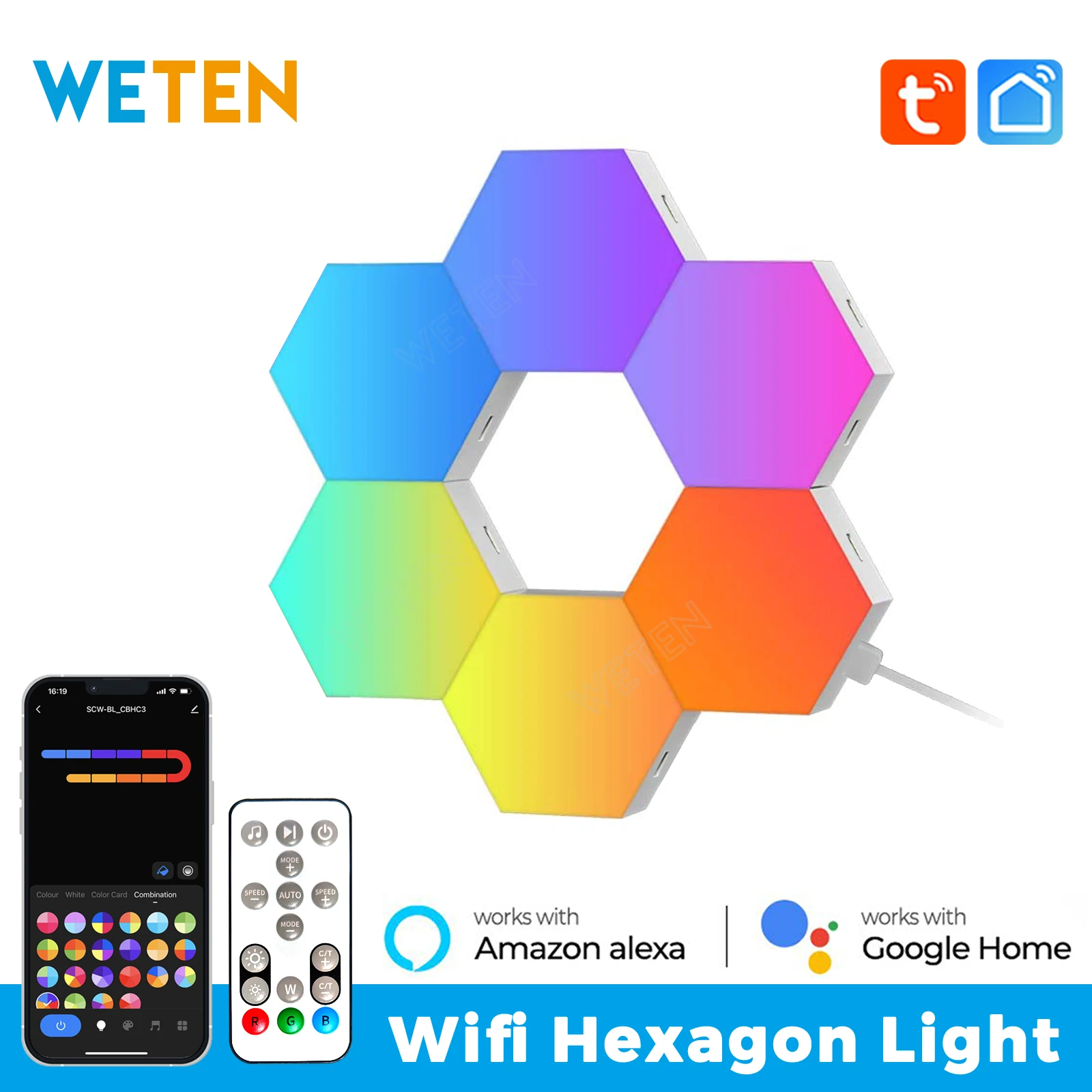 Tuya Smart Hexagon LED Light Wifi Honeycomb Quantum Ambient Lamp Wall Game Home Decoration Music Sync Support Alexa Google Home