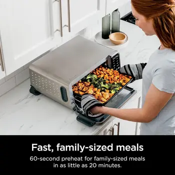 8-in-1 Digital Air Fryer Oven, XL Capacity, Flip-Up Storage, Faster Cooking, Less Fat, Silver/Black (Renewed) 3