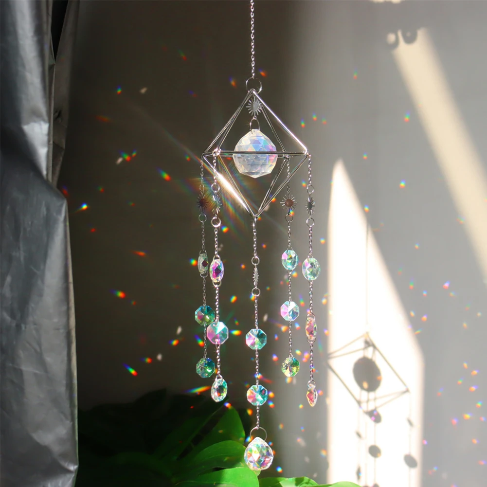 Crystal Sun Catcher Windchimes Metal Rainbow Prism Window Crystal Light Catcher Hanging Glass Prisms Garden Decoration Outdoor sun catcher sun catchers window ornament