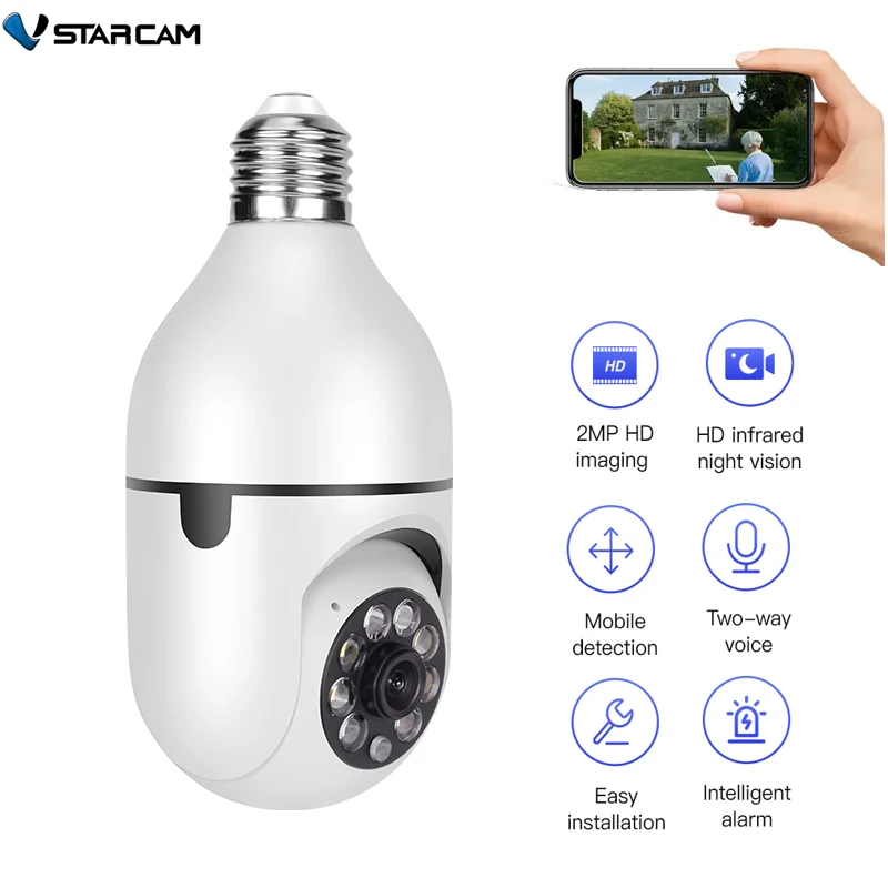 Vstarcam New Bulb E27 IP Camera Outdoor Security Protection WiFi 2MP Waterproof Full Color Night Vision Two Way Video Phone App