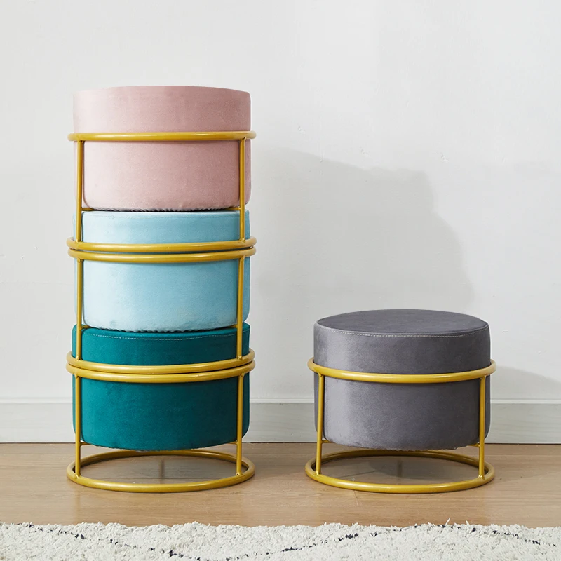 Furniture Mobile Round Stools Kitchen Stool Creative Chair For Leisure Nordic Shoe Changing Stool Flannel Seat Home Accessories