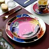 New Forest Beast Tiger Pattern Tableware Ceramic Plate Bone Porcelain Gold Plated Western Porcelain Plate Tableware Set 4